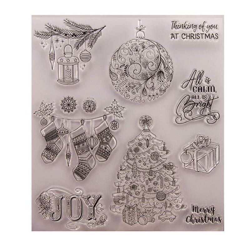 arriettycraft Merry Christmas Joy Tree Decor Balls Giftbox Clear Stamps for Card Making Decoration and DIY Scrapbooking - Image 1